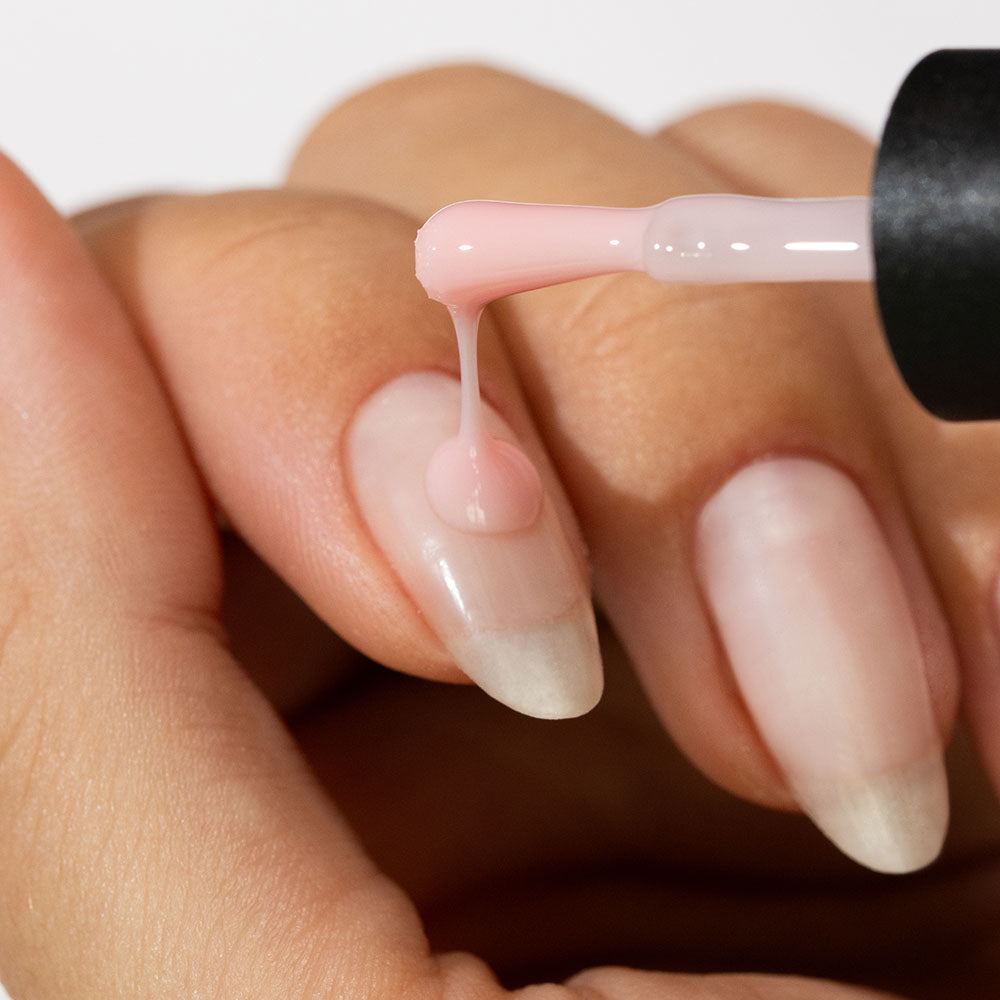 Gelous Pink Rubber Base Coat gel nail polish - photographed in New Zealand on model