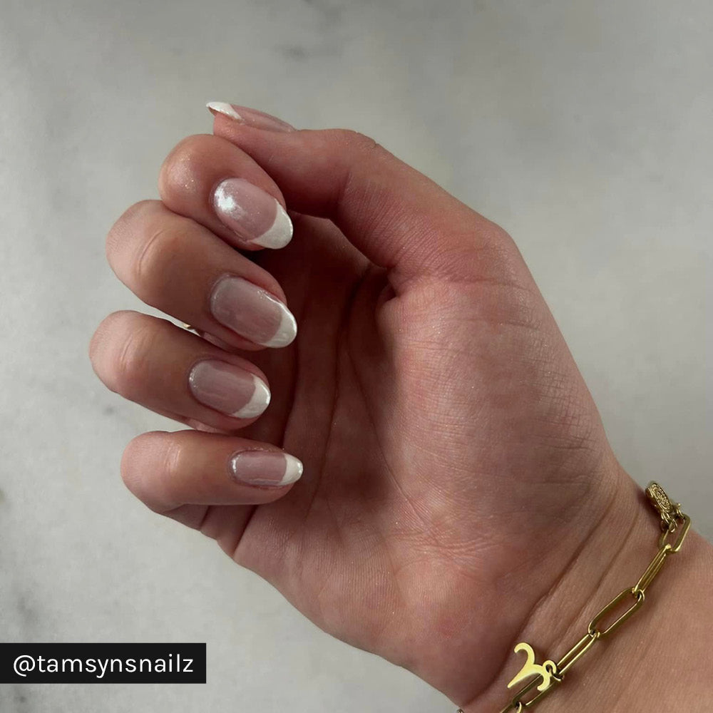 Gelous White Glaze Chrome Powder on Pink Rubber Base Coat & Just White - Instagram Photo