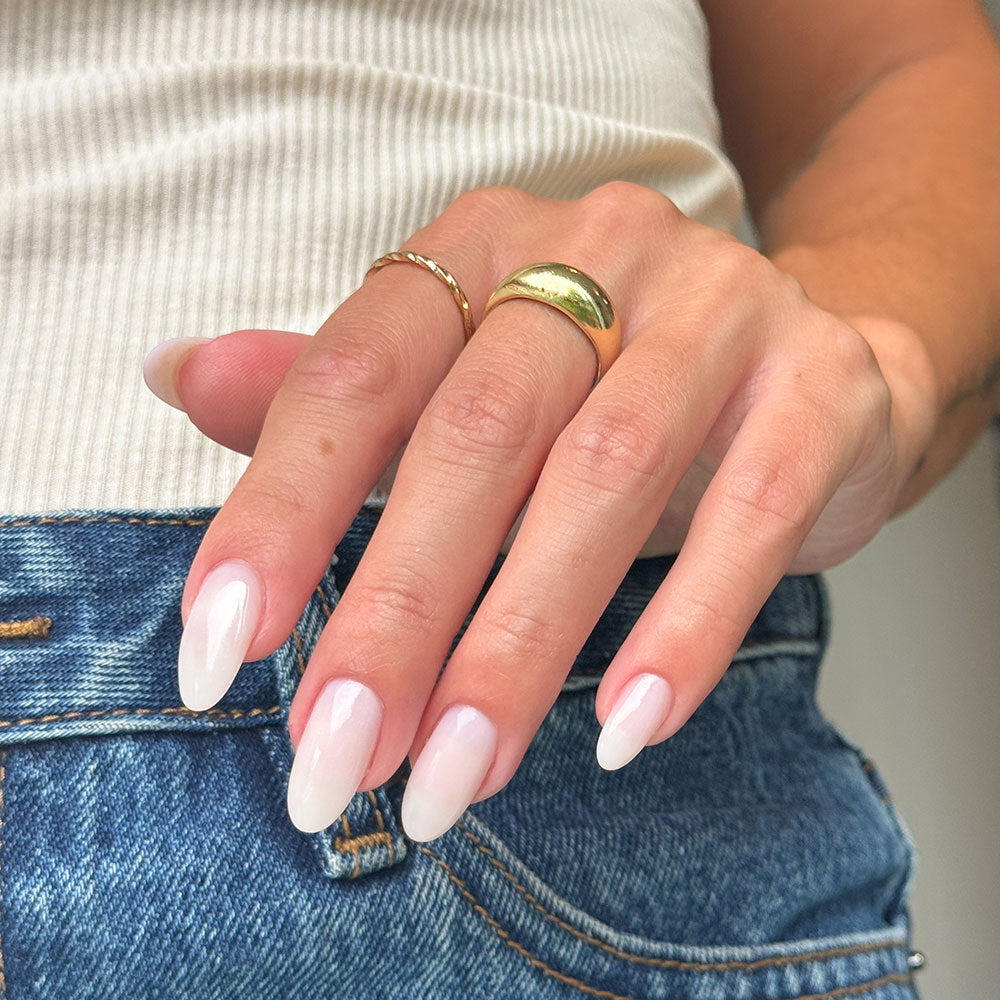 Gelous Dreamy Builder in a Bottle (BIAB) gel nail polish on model - photographed in New Zealand