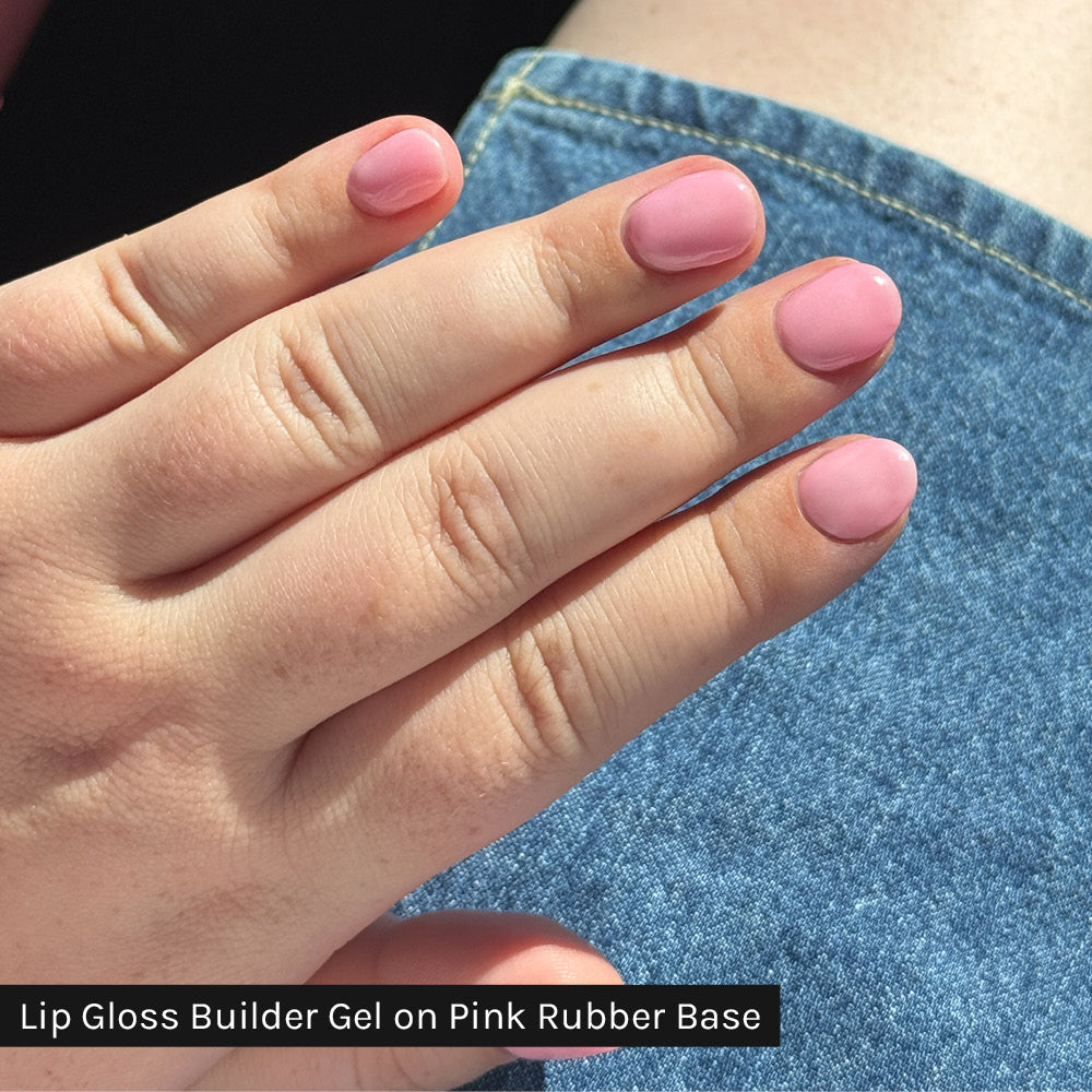 Gelous Lip Gloss Builder in a Bottle (BIAB) gel nail polish on model - photographed in New Zealand