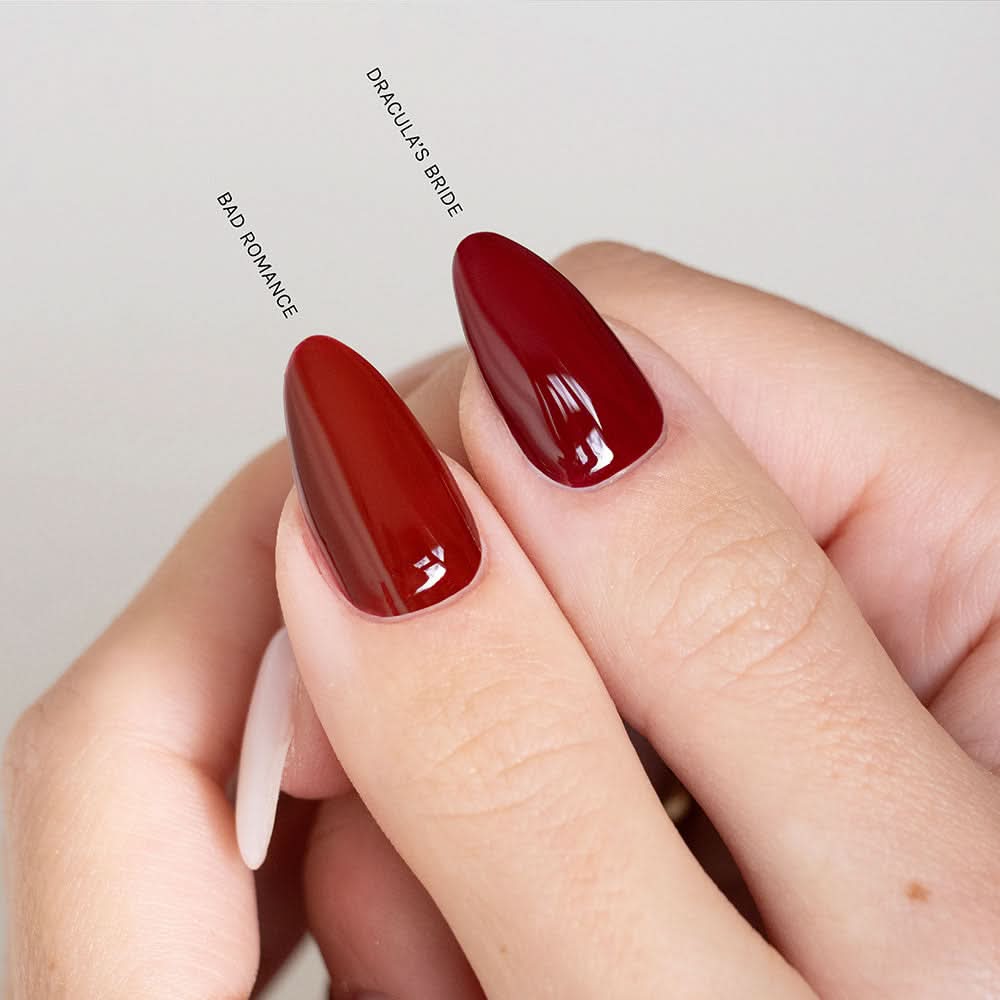 Gelous Dracula's Bride gel nail polish comparison - photographed in New Zealand