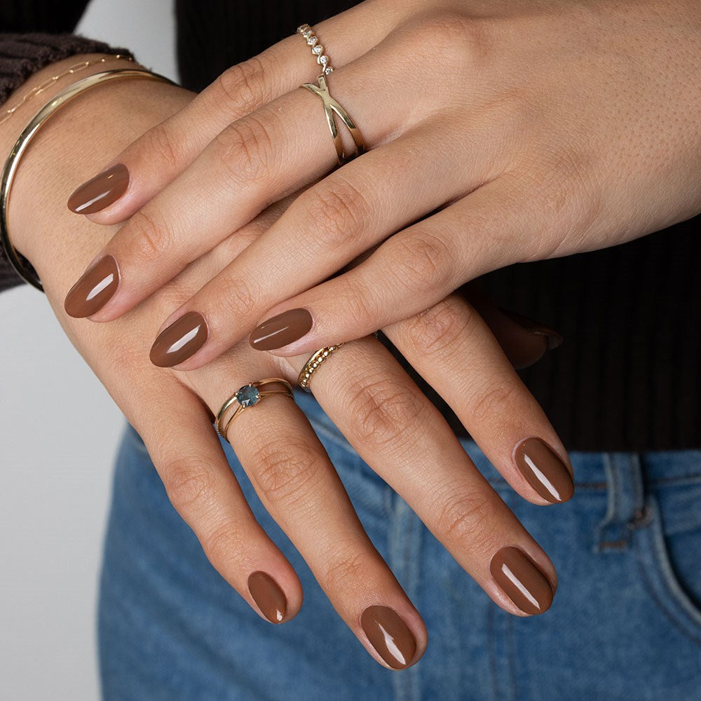Gelous Coffee Bean gel nail polish - photographed in New Zealand on model