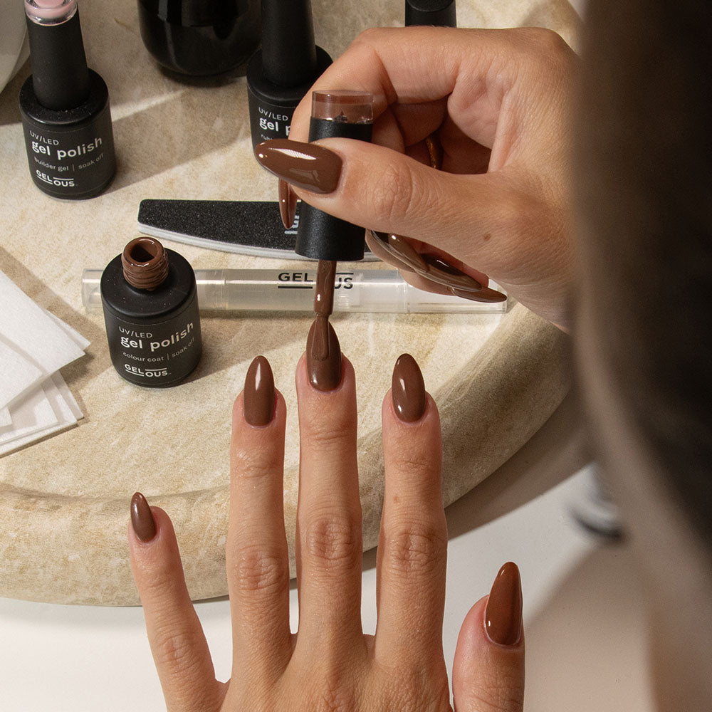 Gelous Coffee Bean gel nail polish - photographed in New Zealand on model