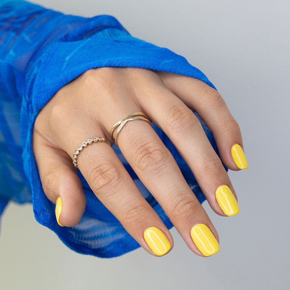 Gelous Chin Up Buttercup gel nail polish - photographed in New Zealand on model