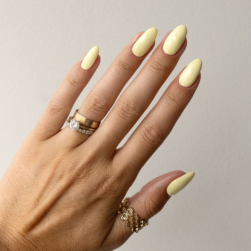 Gelous Custard Cream gel nail polish - photographed in New Zealand on model