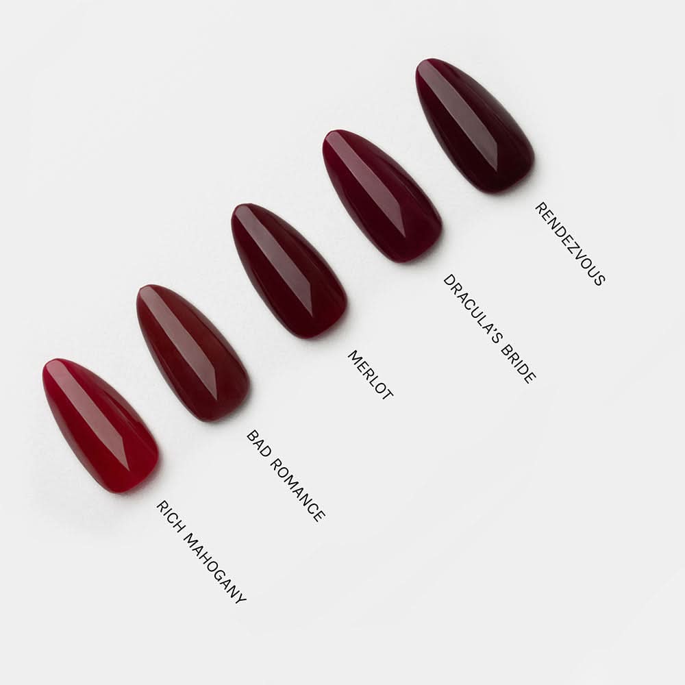 Gelous Dracula's Bride gel nail polish comparison - photographed in New Zealand
