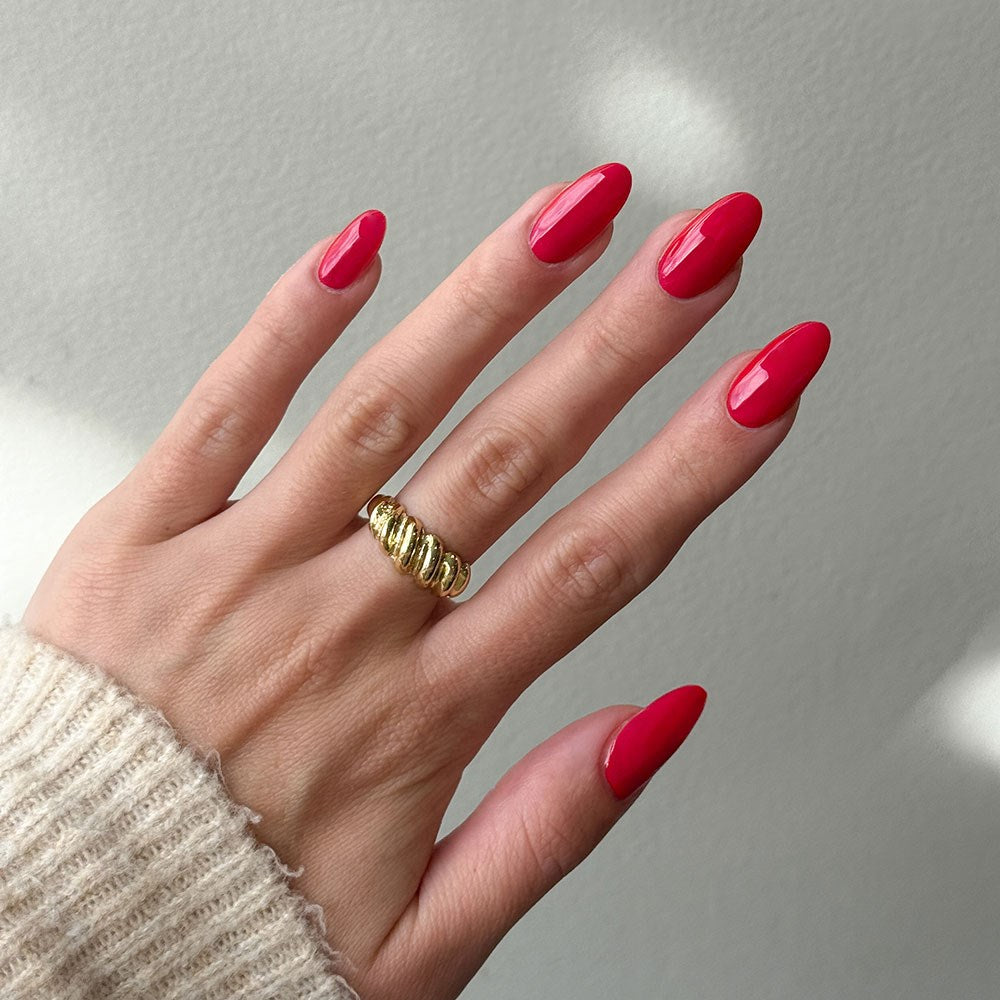 Gelous Raspberry HEMA & TPO Free gel nail polish - photographed in New Zealand on model