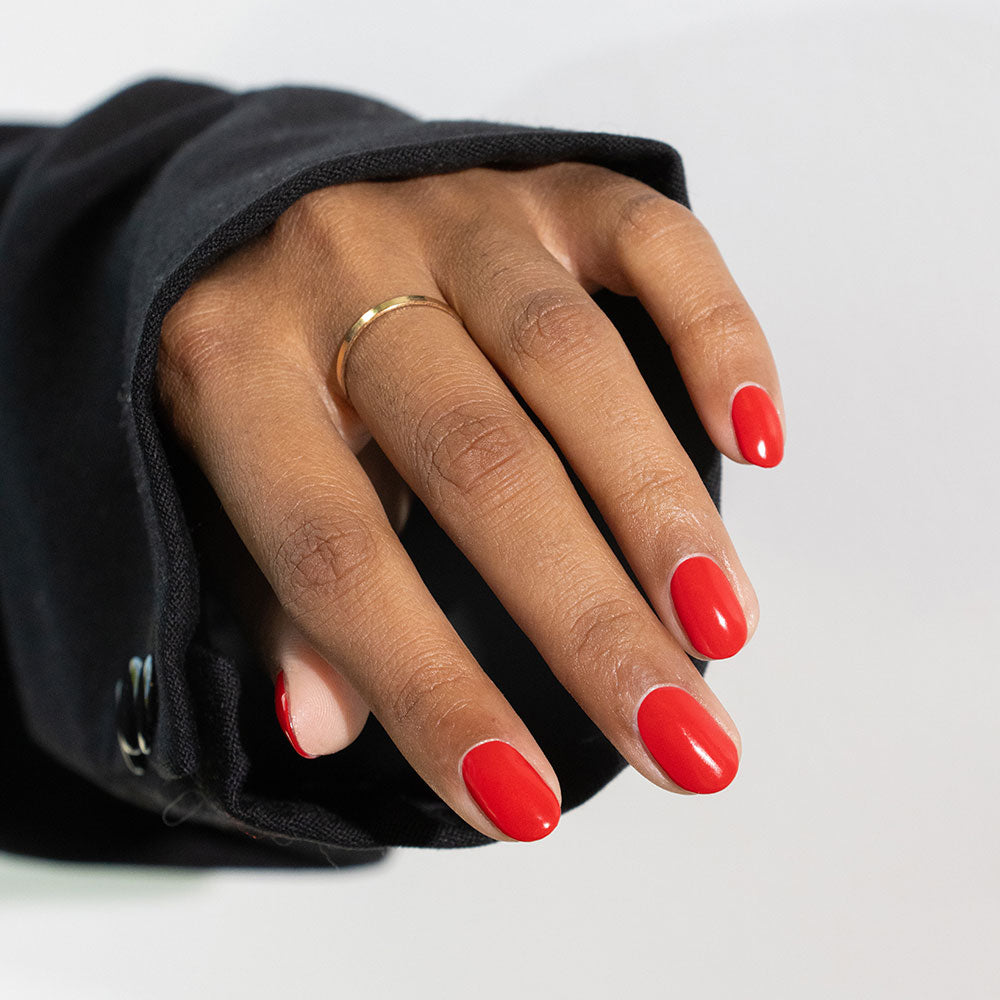 Gelous Red Sass gel nail polish - photographed in New Zealand on model