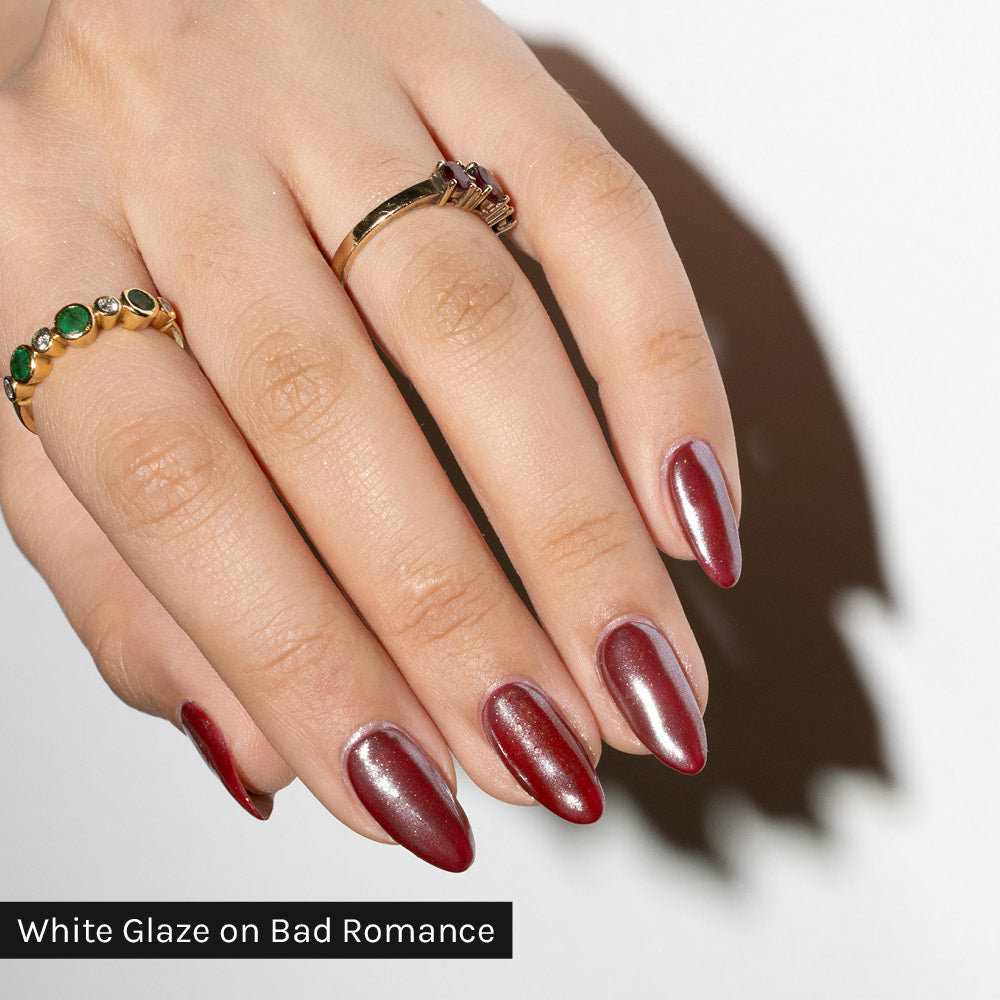 Gelous White Glaze Chrome Powder on Bad Romance - photographed in New Zealand on model