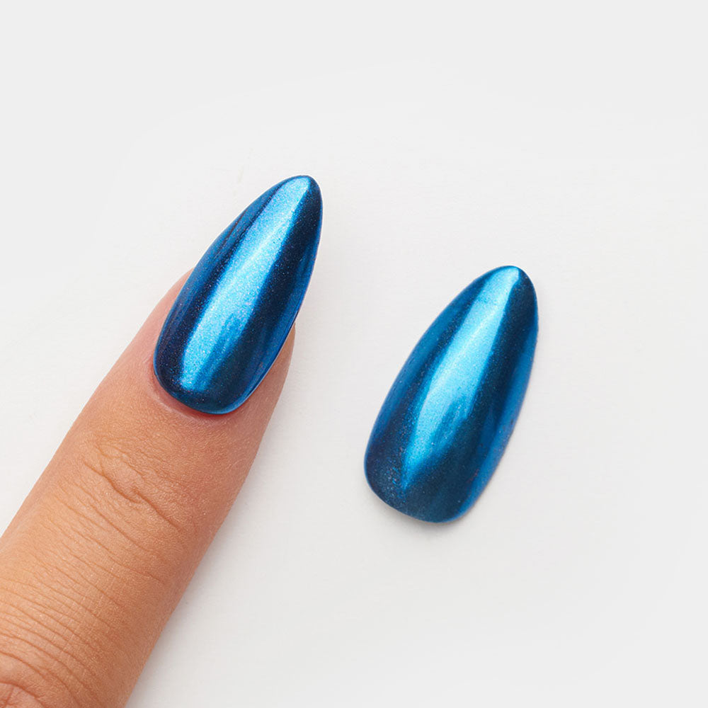 Gelous Blue Mirror Chrome Powder swatch - photographed in New Zealand