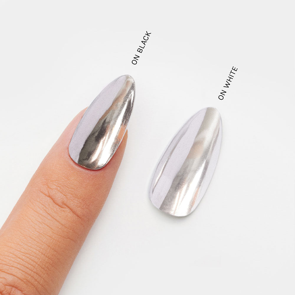 Gelous Silver Mirror Chrome Powder swatch - photographed in New Zealand