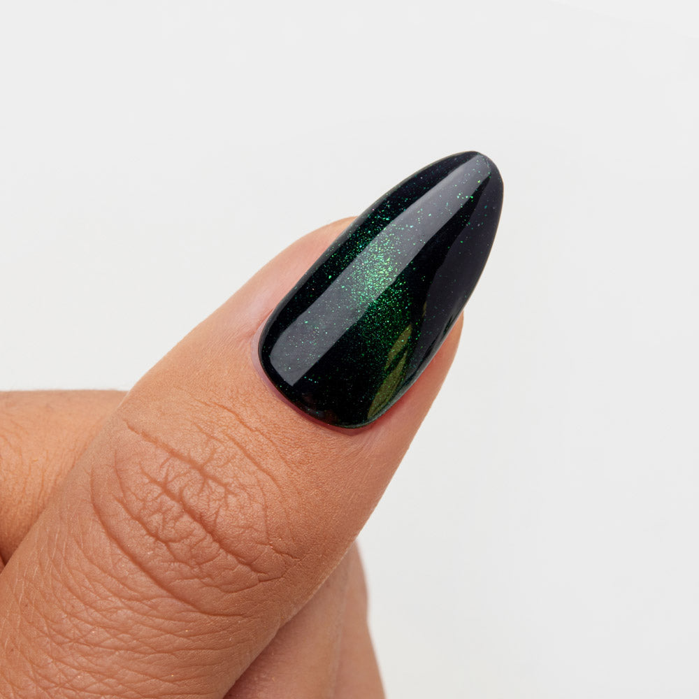 Gelous Fantasy Green Fairy gel nail polish swatch on Black Out - photographed in New Zealand