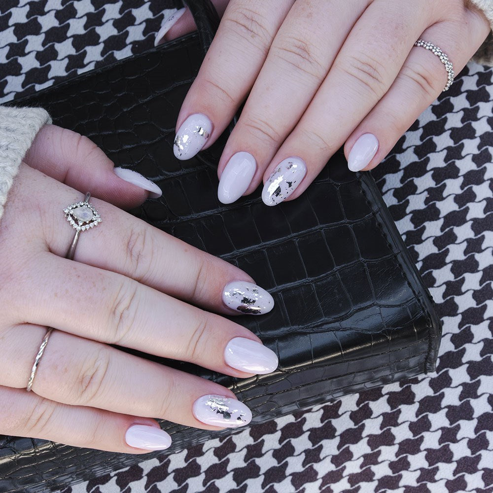 Gelous Silver Leaf Nail Art product photo - photographed in New Zealand on model