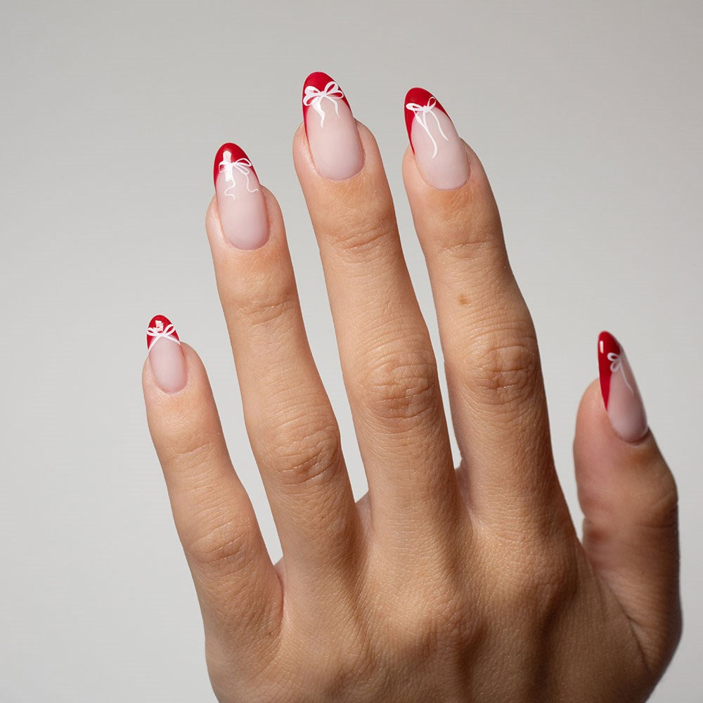 Gelous White Bow Nail Art Stickers product photo - photographed in New Zealand on model