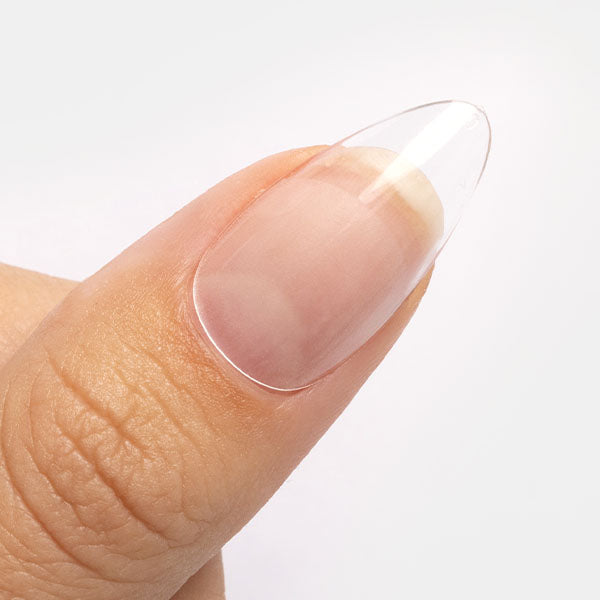 Gelous Long Almond Nail Tips applied on model in New Zealand
