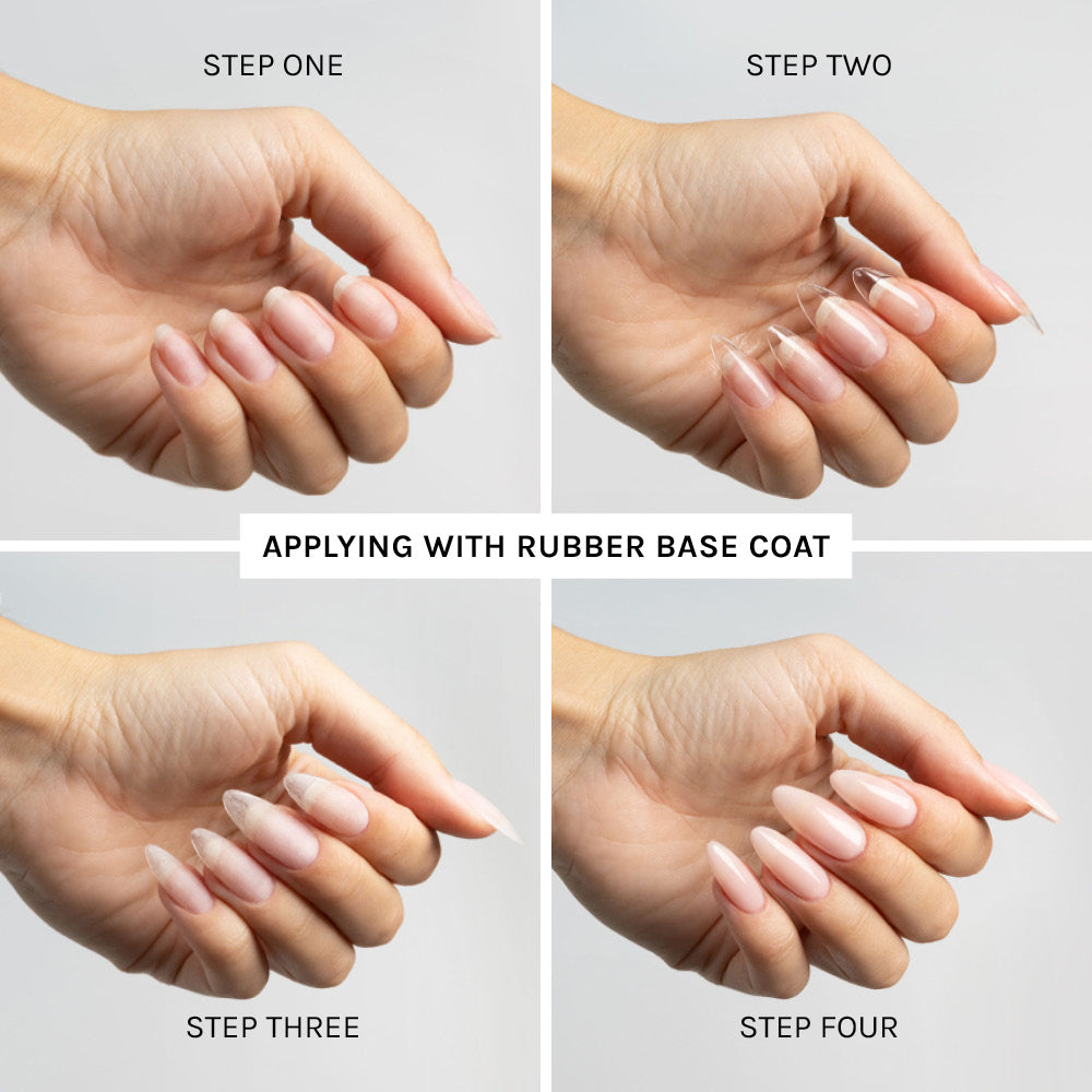 Step-by-step process applying Nail Tips with Rubber Base Coat - photographed in New Zealand