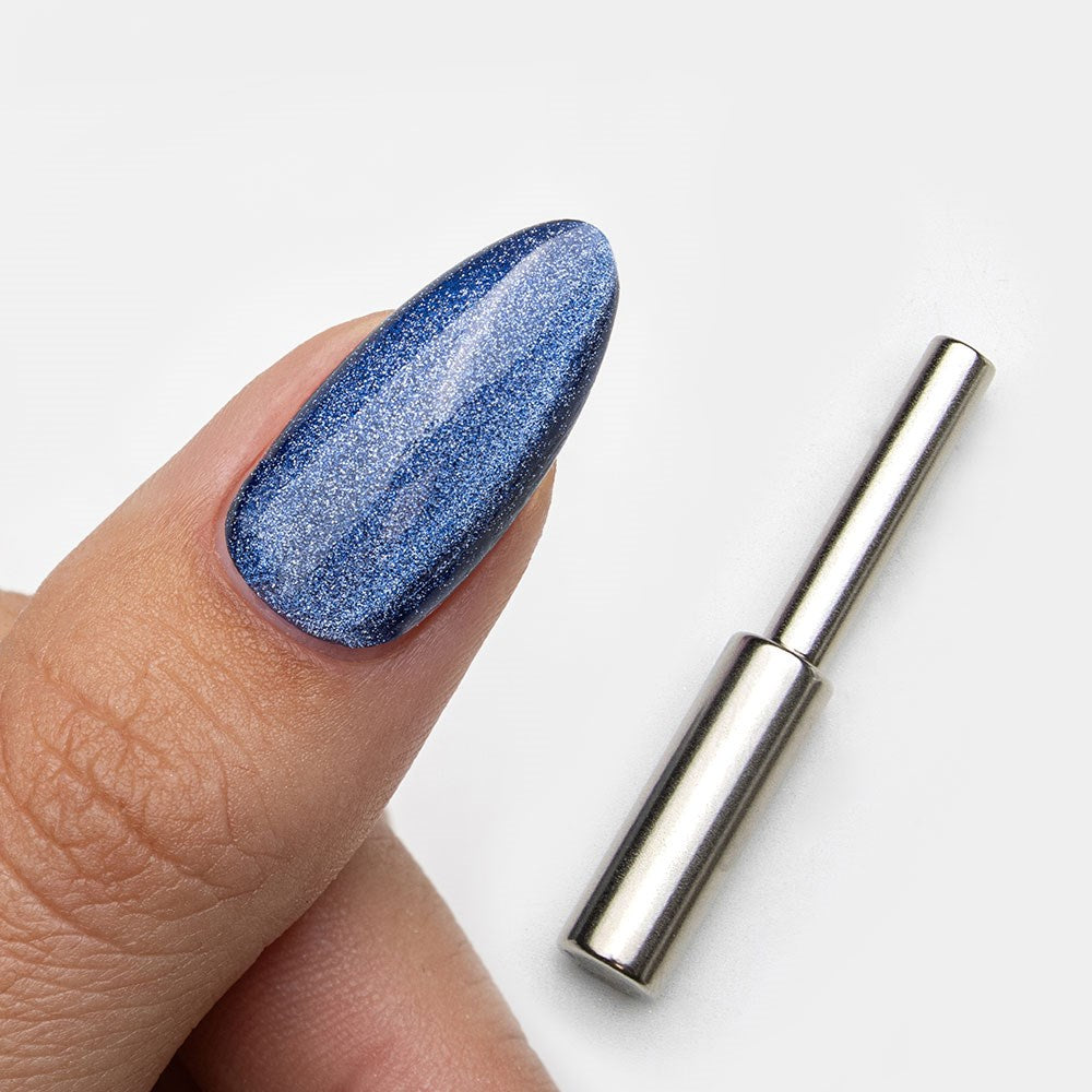 Gelous Velvet Azure HEMA & TPO Free gel nail polish swatch with magnet - photographed in New Zealand on model