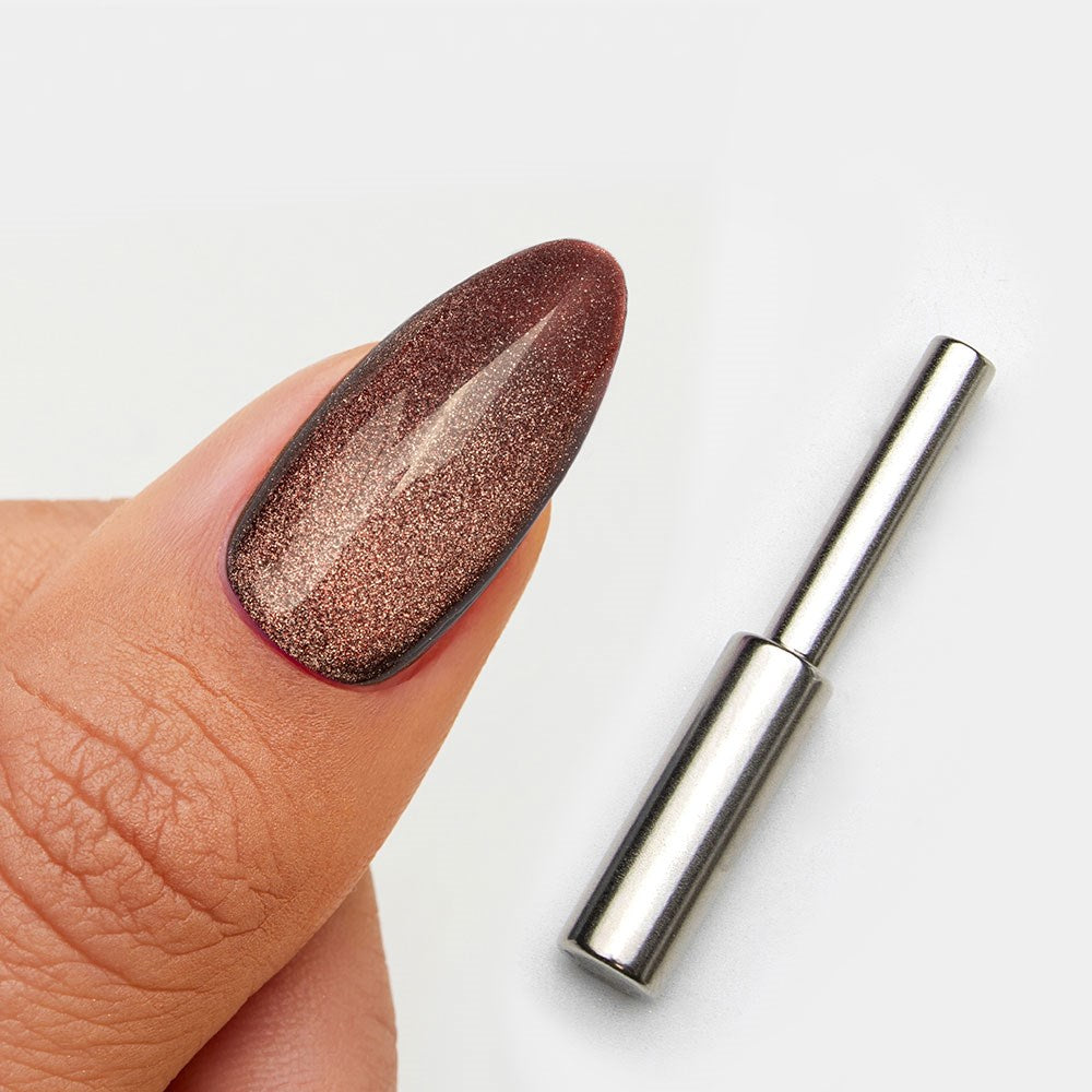Gelous Velvet Mocha HEMA & TPO Free gel nail polish swatch and magnet - photographed in New Zealand on model