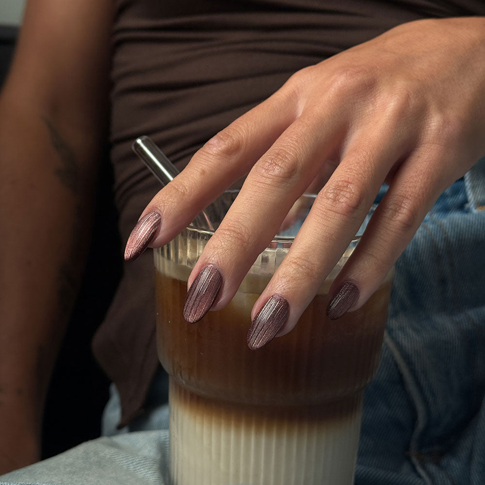 Gelous Velvet Mocha gel nail polish - photographed in New Zealand on model