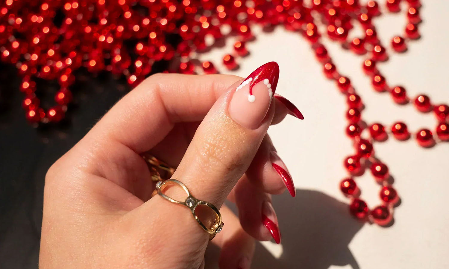 Gelous Santa Hat Gel Nail Art - photographed in New Zealand on model