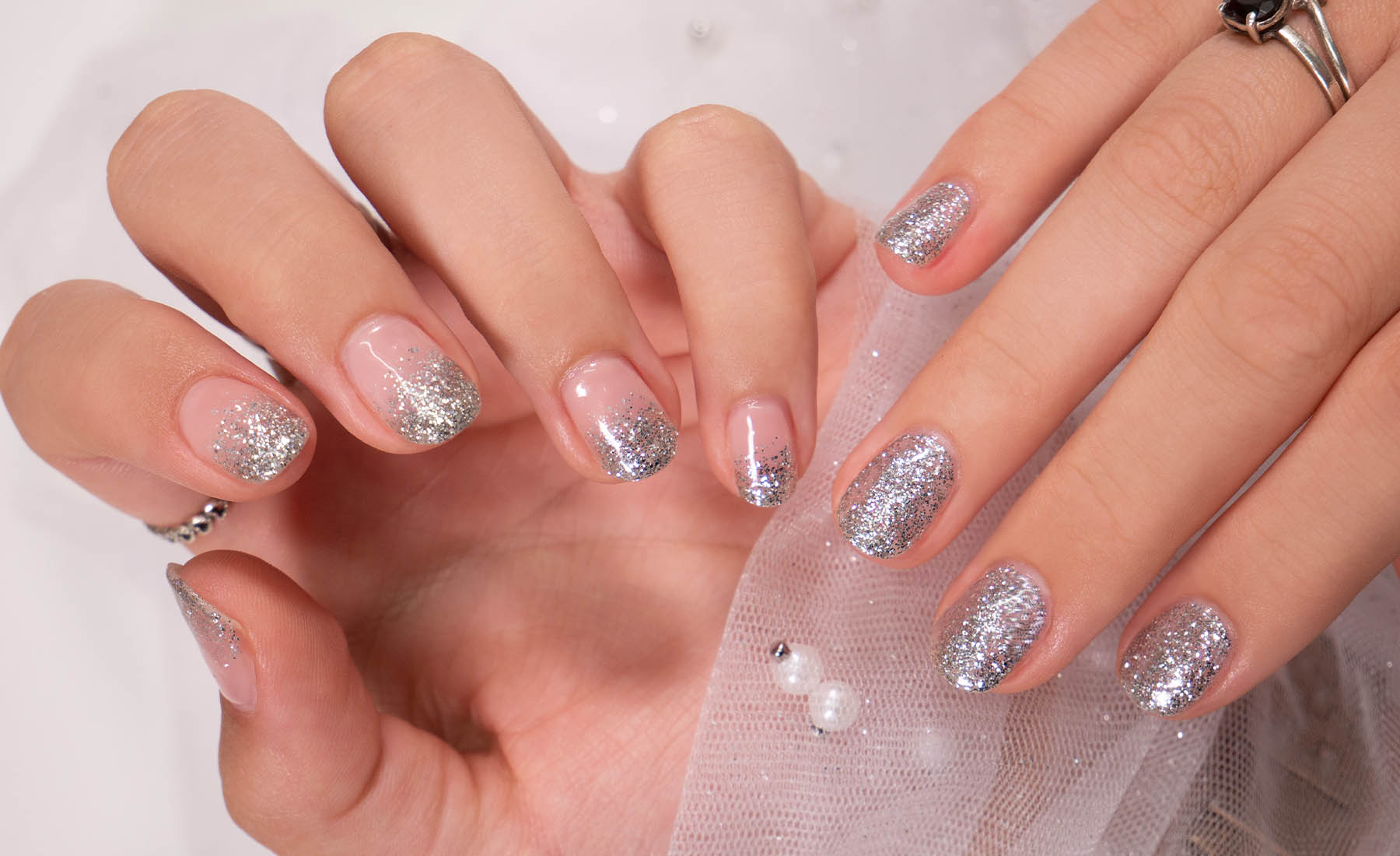 Gelous Silver Glitter Ombre Gel Nail Art - photographed in New Zealand on model