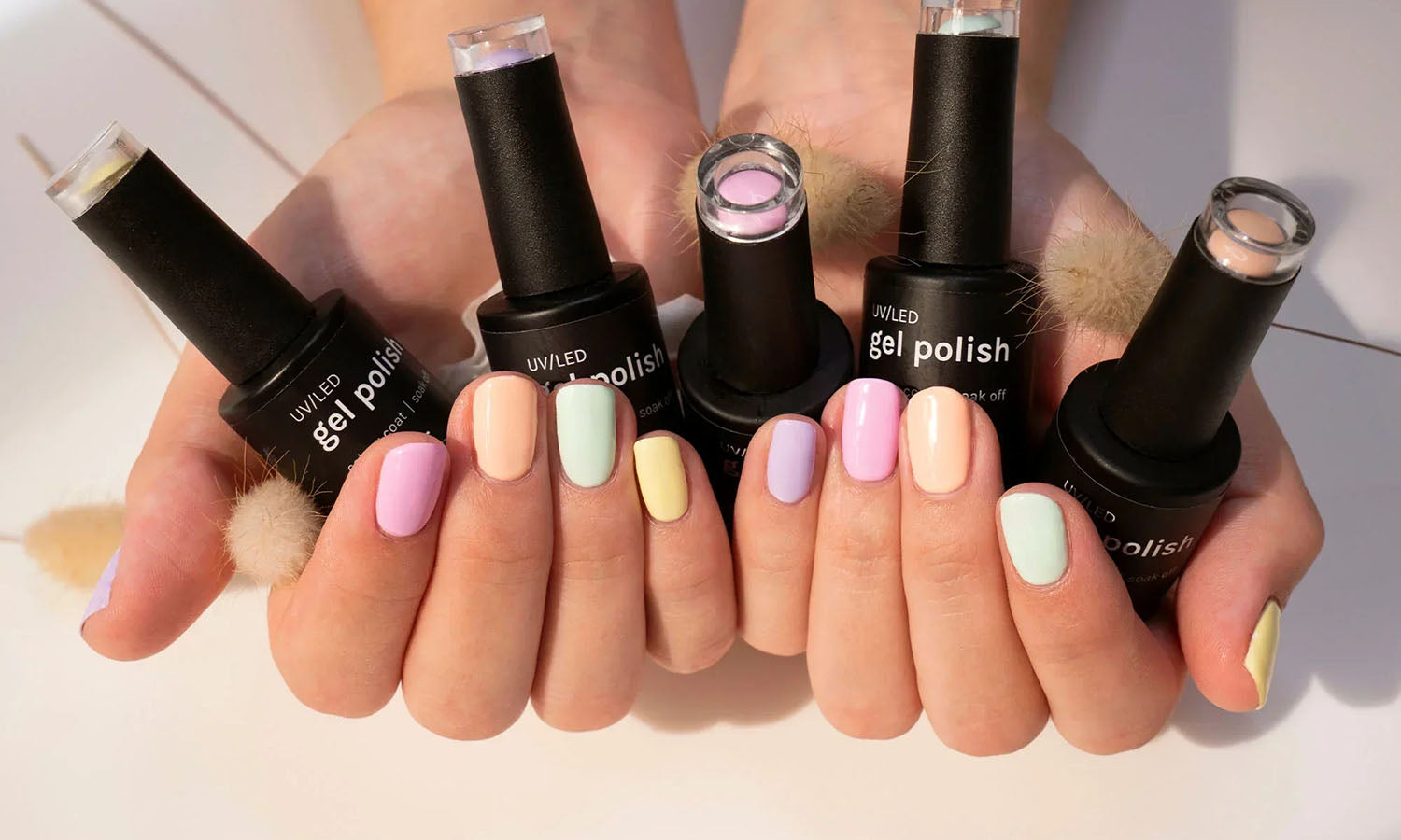 Gelous multi-coloured pastel gel nail polish - photographed in New Zealand on model