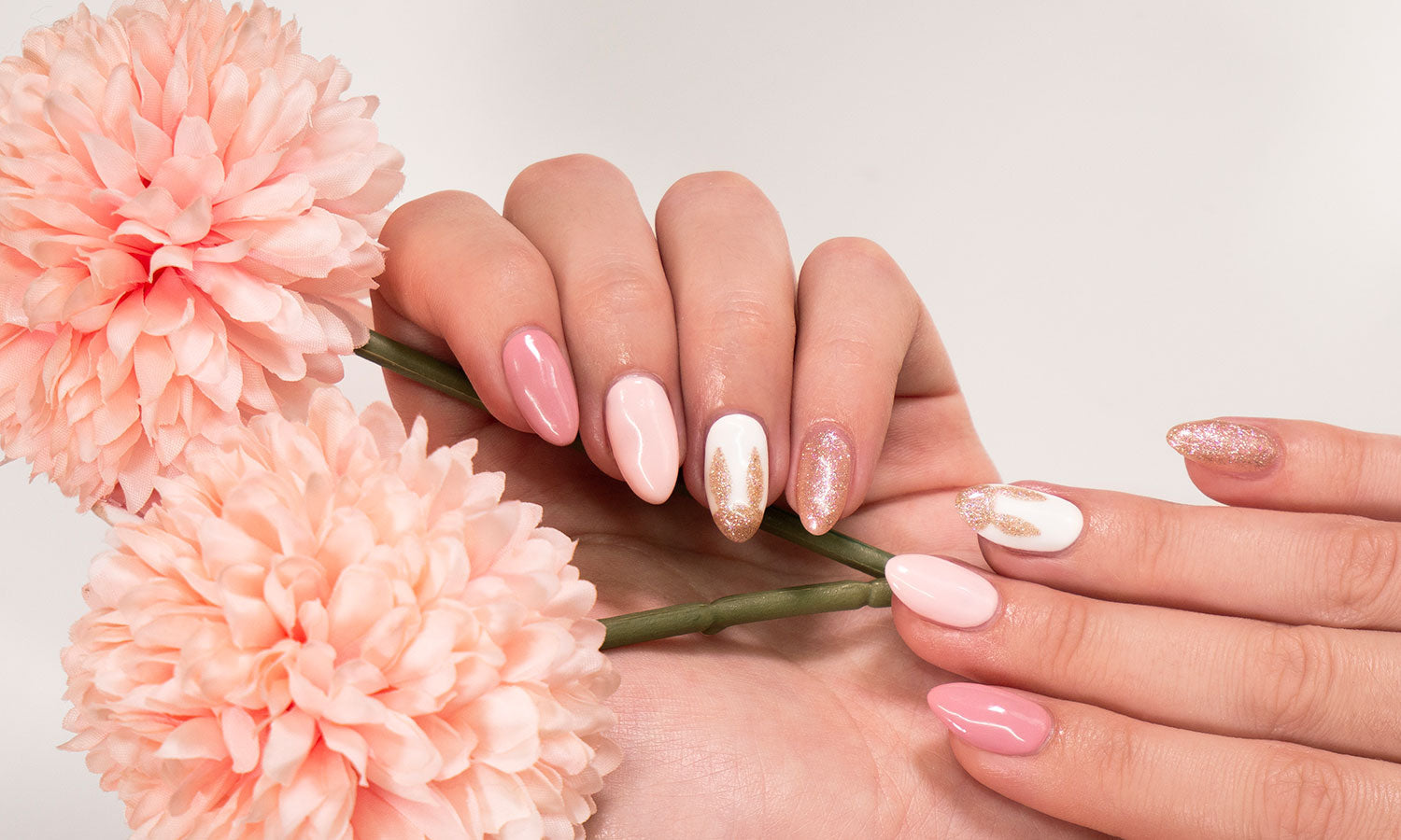 Glitter Bunny Gel Nail Polish Art- photographed in New Zealand on model 