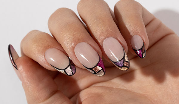 Velvet nail art gel manicure on hand - photographed in New Zealand