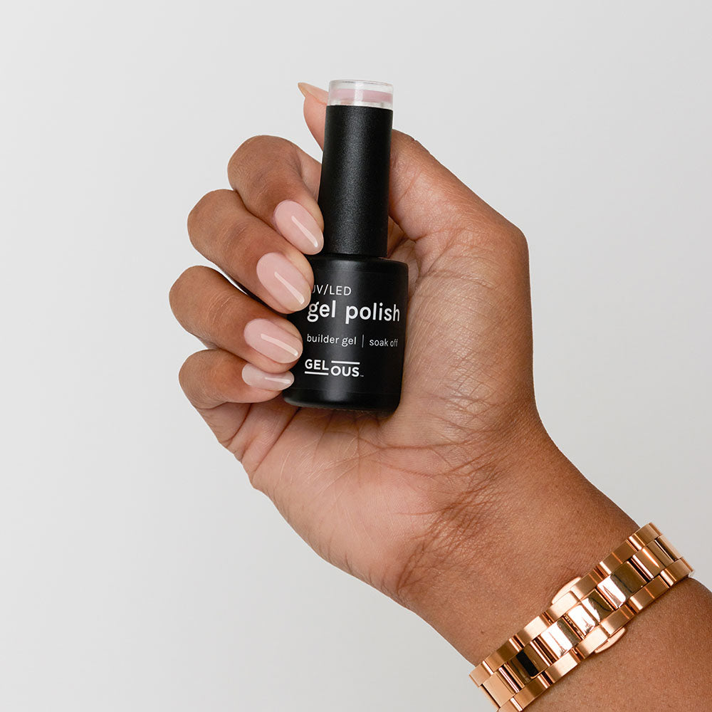 Gelous Nude Rubber Base Coat gel nail polish - photographed in New Zealand on model