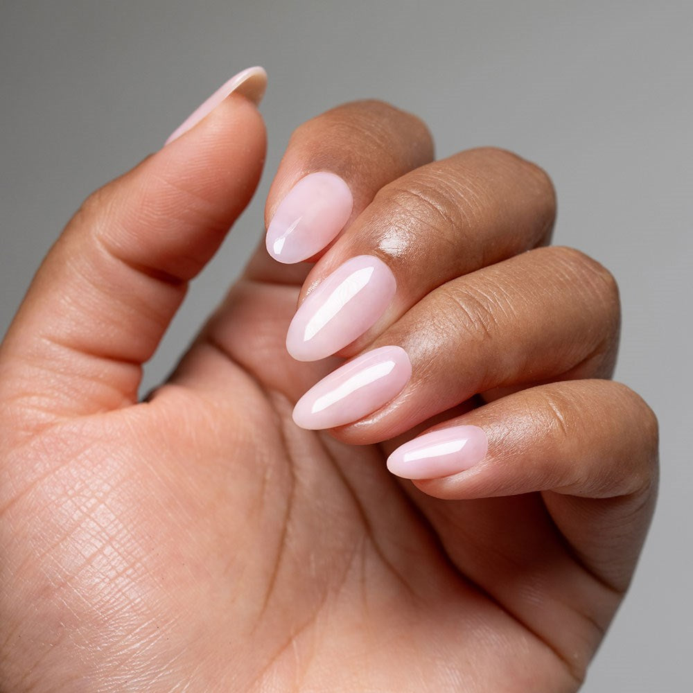 Gelous Candy Floss Builder in a Bottle (BIAB) gel nail polish on model - photographed in New Zealand