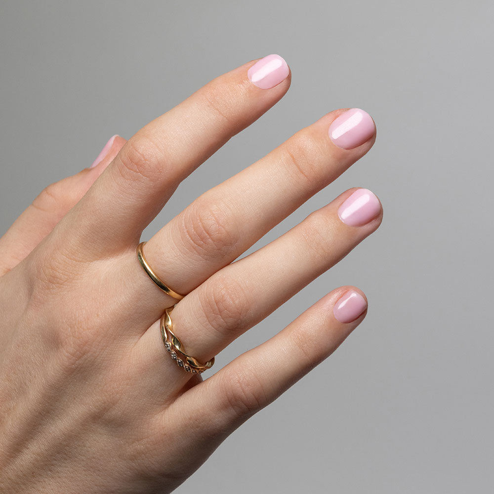 Gelous Candy Floss Builder in a Bottle (BIAB) gel nail polish on model - photographed in New Zealand