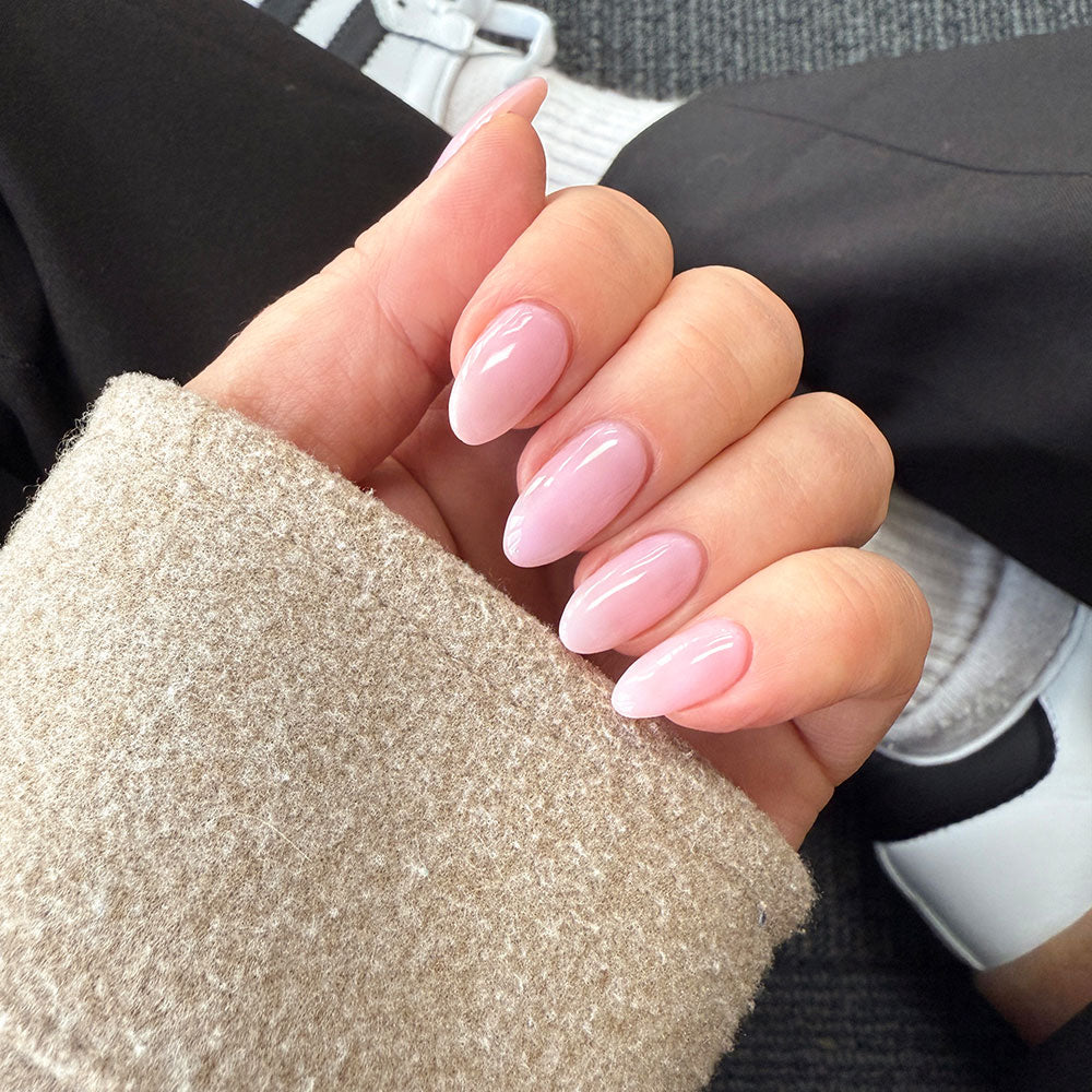 Gelous Candy Floss Builder in a Bottle (BIAB) gel nail polish on model - photographed in New Zealand