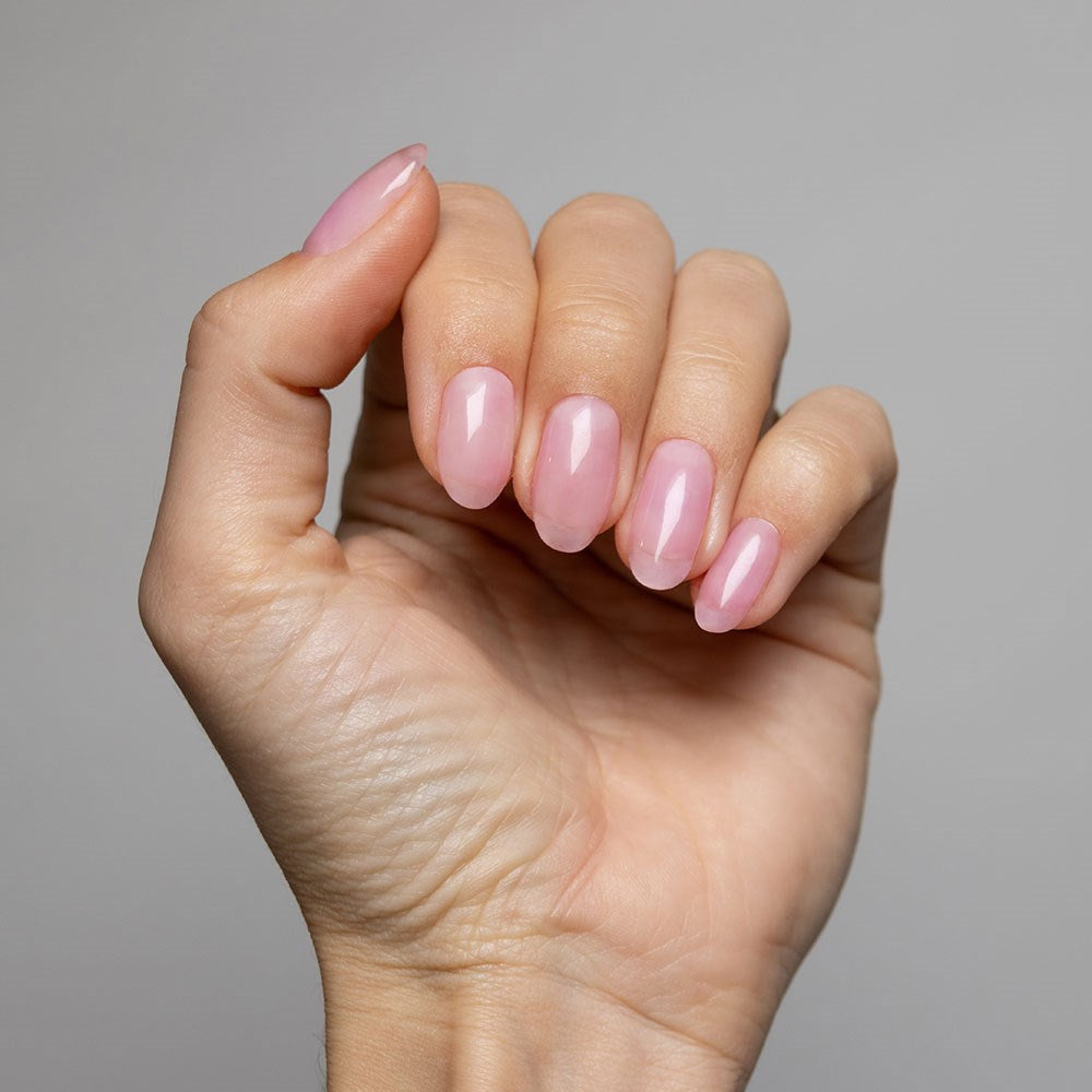 Gelous Lip Gloss Builder in a Bottle (BIAB) gel nail polish on model - photographed in New Zealand