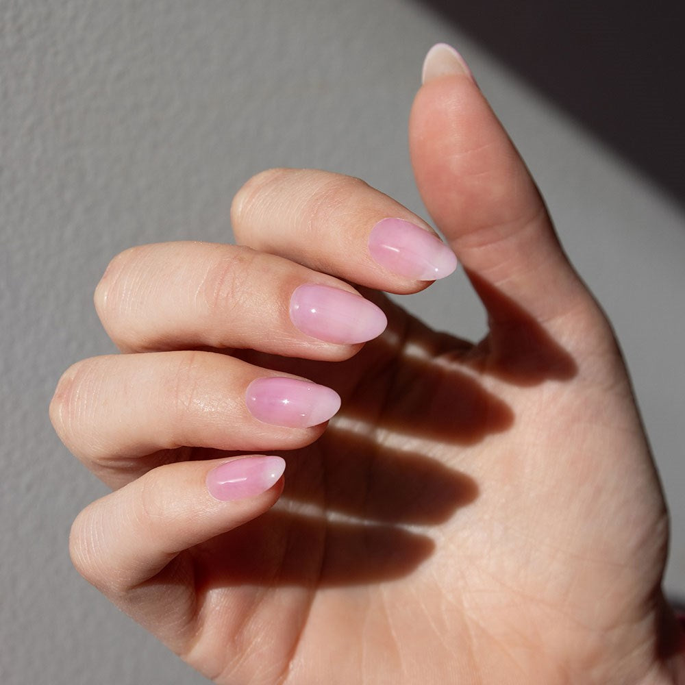 Gelous Lip Gloss Builder in a Bottle (BIAB) gel nail polish on model - photographed in New Zealand