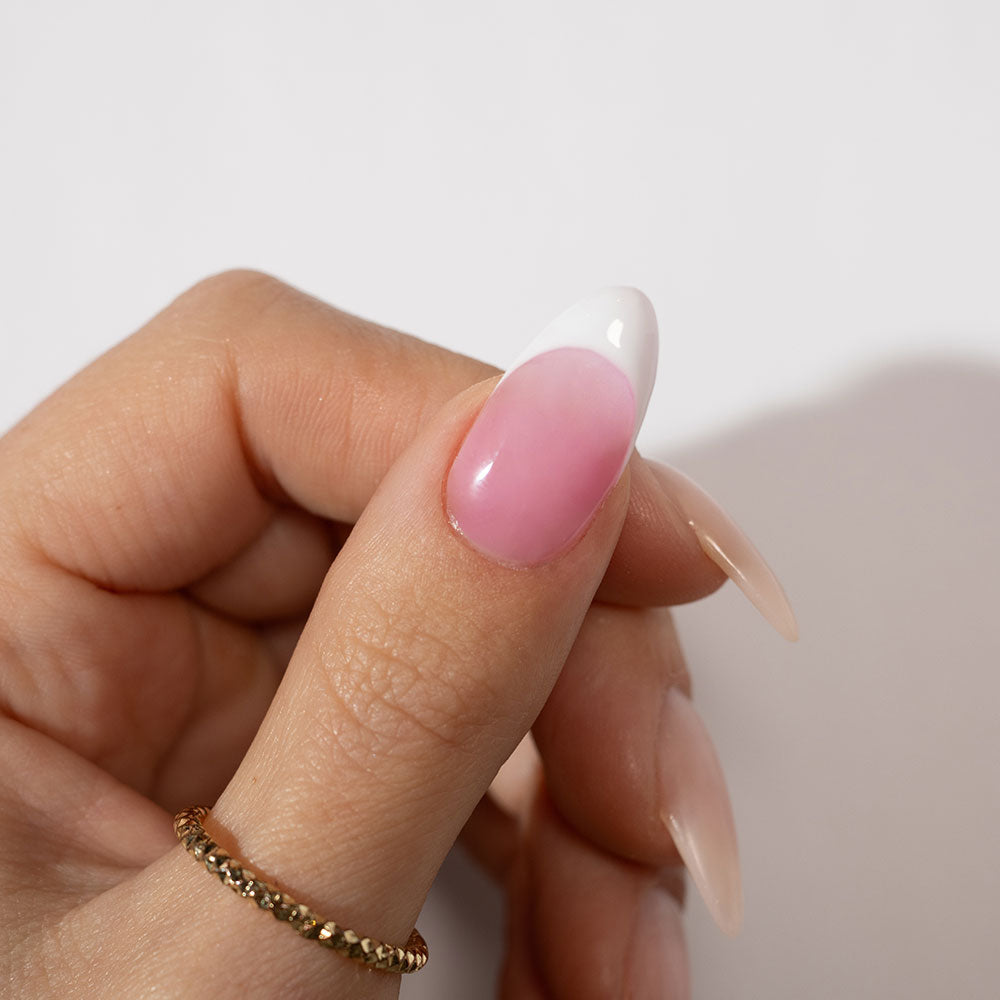 Gelous Lip Gloss Builder in a Bottle (BIAB) gel nail polish French tip on model - photographed in New Zealand