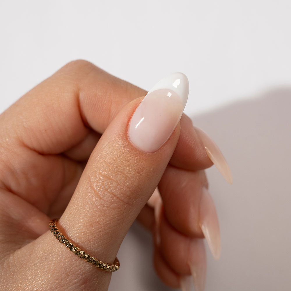 Gelous Milky Pink Builder in a Bottle (BIAB) gel nail polish on model - photographed in New Zealand
