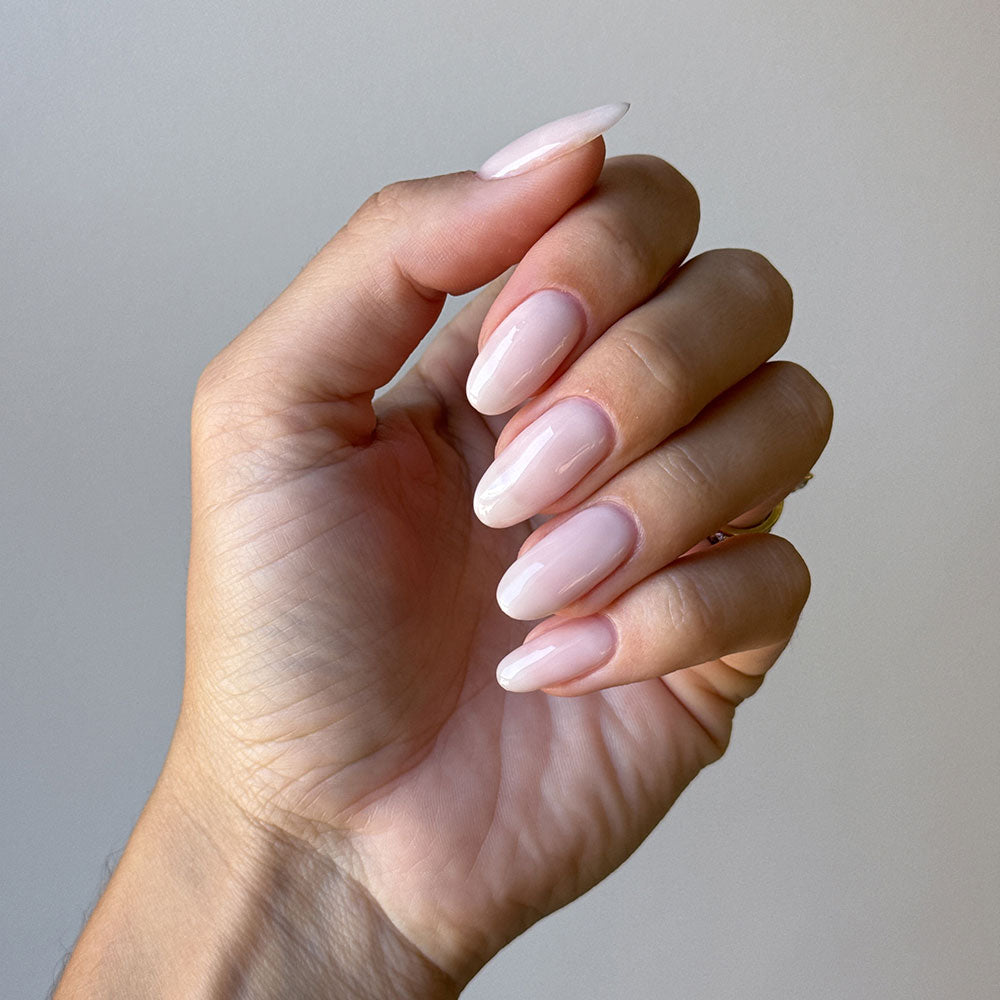 Gelous Milky Pink Builder in a Bottle (BIAB) gel nail polish on model - photographed in New Zealand