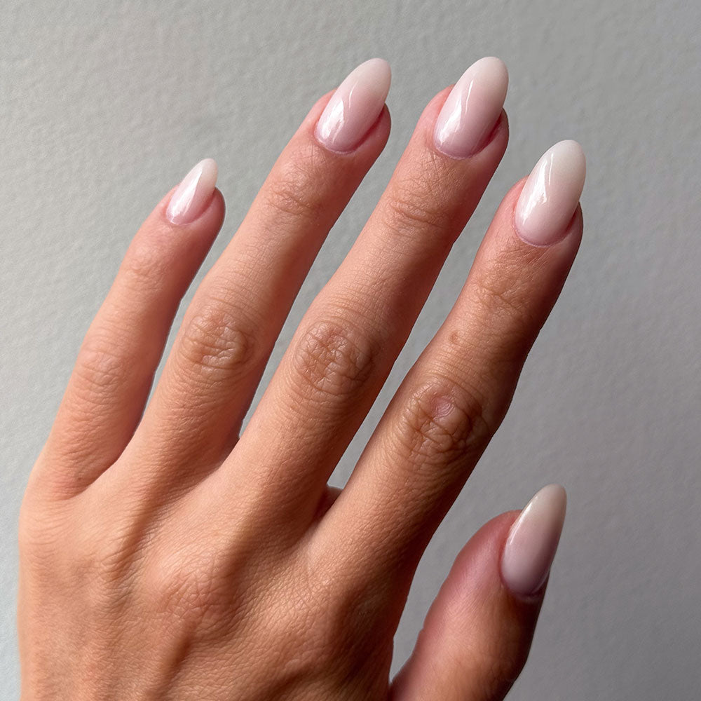 Gelous Milky Pink Builder in a Bottle (BIAB) gel nail polish on model - photographed in New Zealand