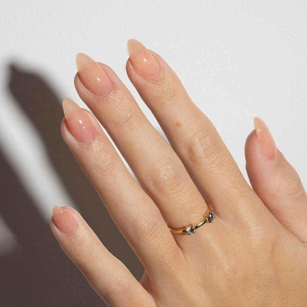 Gelous Peach Builder in a Bottle (BIAB) gel nail polish on model - photographed in New Zealand