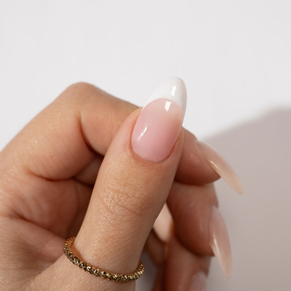 Gelous Pink Builder Gel (BIAB) gel nail polish French Tip - photographed in New Zealand on model