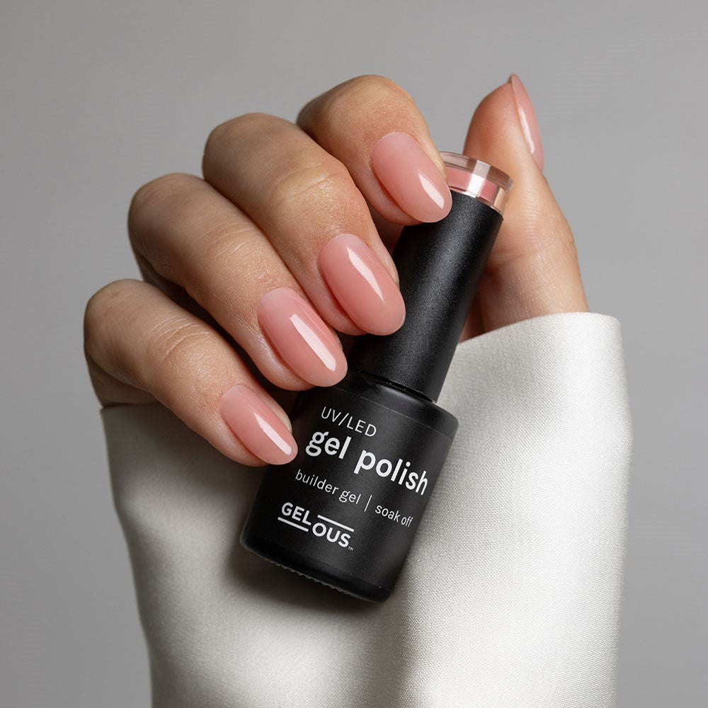 Gelous Rosy Builder in a Bottle (BIAB) gel nail polish on model - photographed in New Zealand
