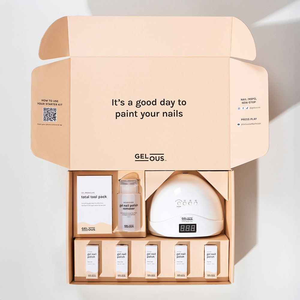 Gelous Super Starter Gel Manicure Kit Flat Lay - Photographed in New Zealand