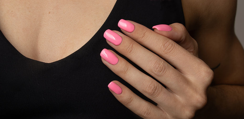 Gelous Pink For A Cure gel nail polish swatch - photographed in New Zealand on model