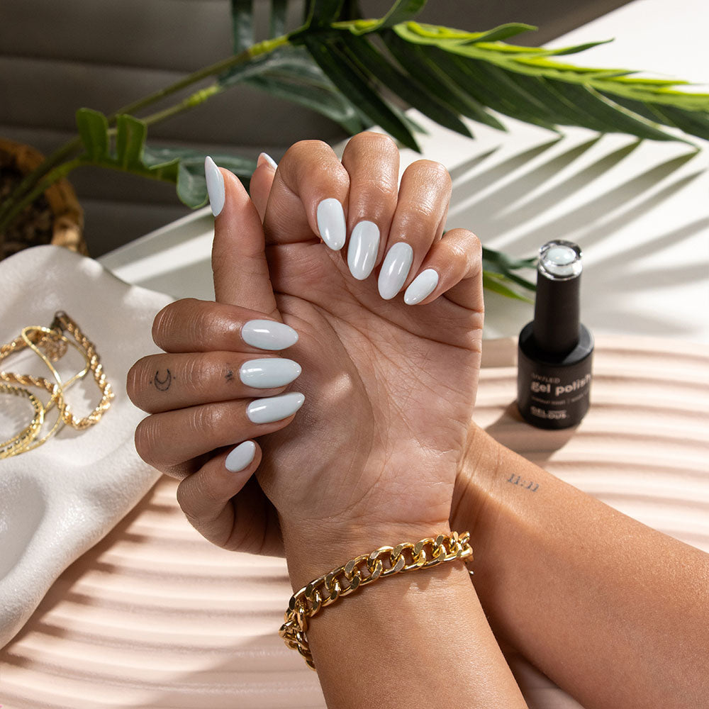 Gelous Baby Blues HEMA & TPO-Free gel nail polish - photographed in New Zealand on model