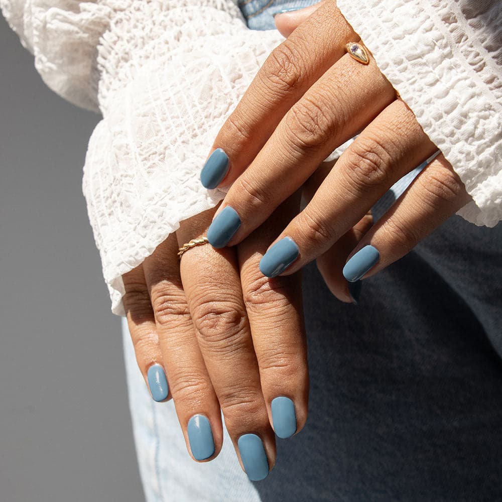 Gelous Blue Haze gel nail polish - photographed in New Zealand on model