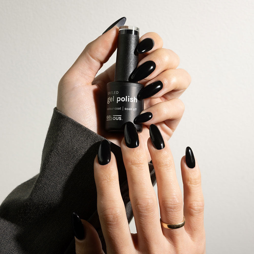 Gelous Black Out gel nail polish - photographed in New Zealand on model