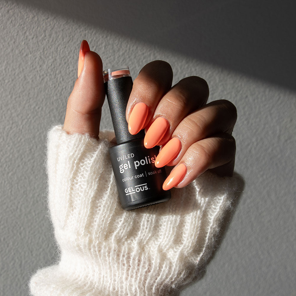 Gelous Coral Baskin gel nail polish swatch - photographed in New Zealand