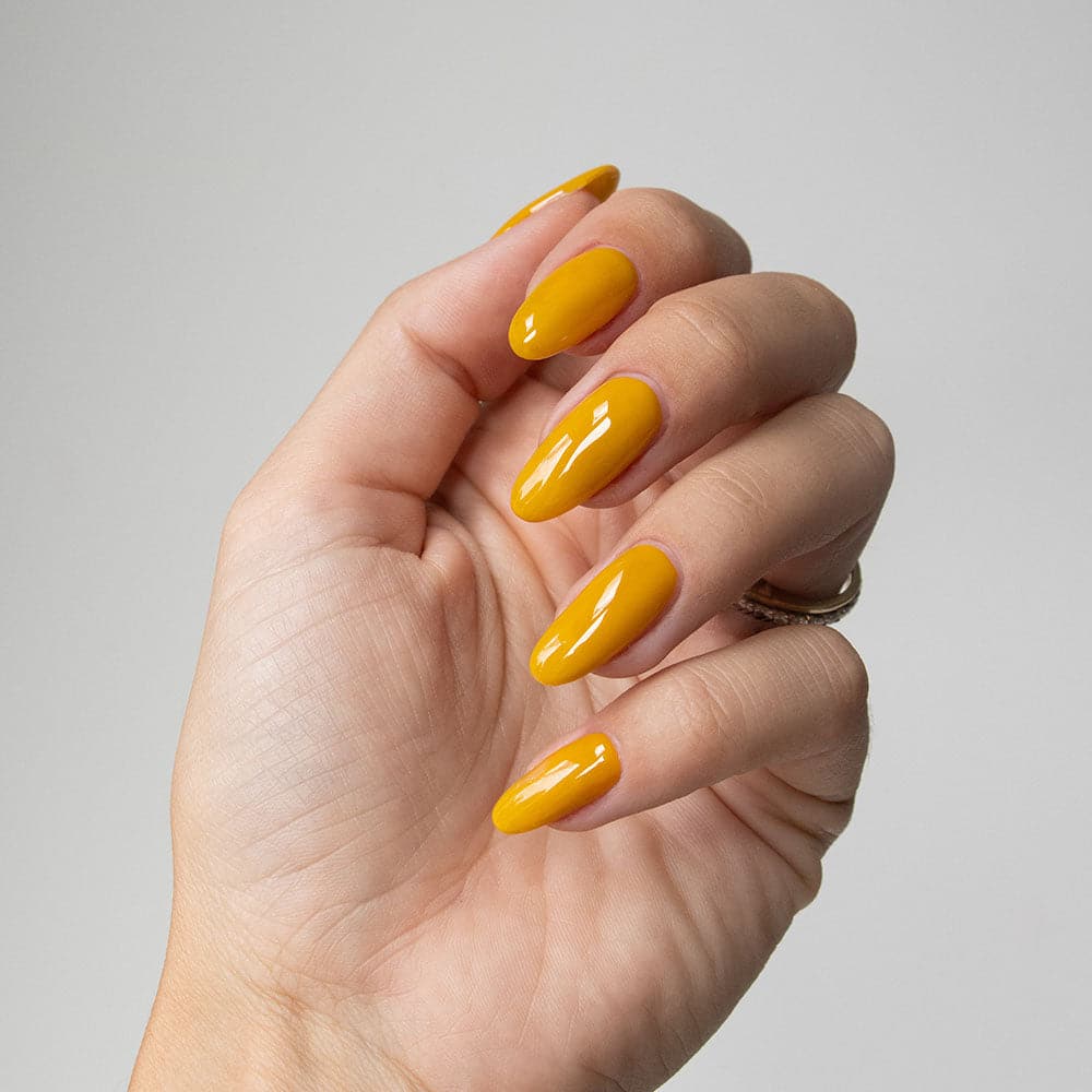 Gelous Colonel Mustard gel nail polish - photographed in New Zealand on model
