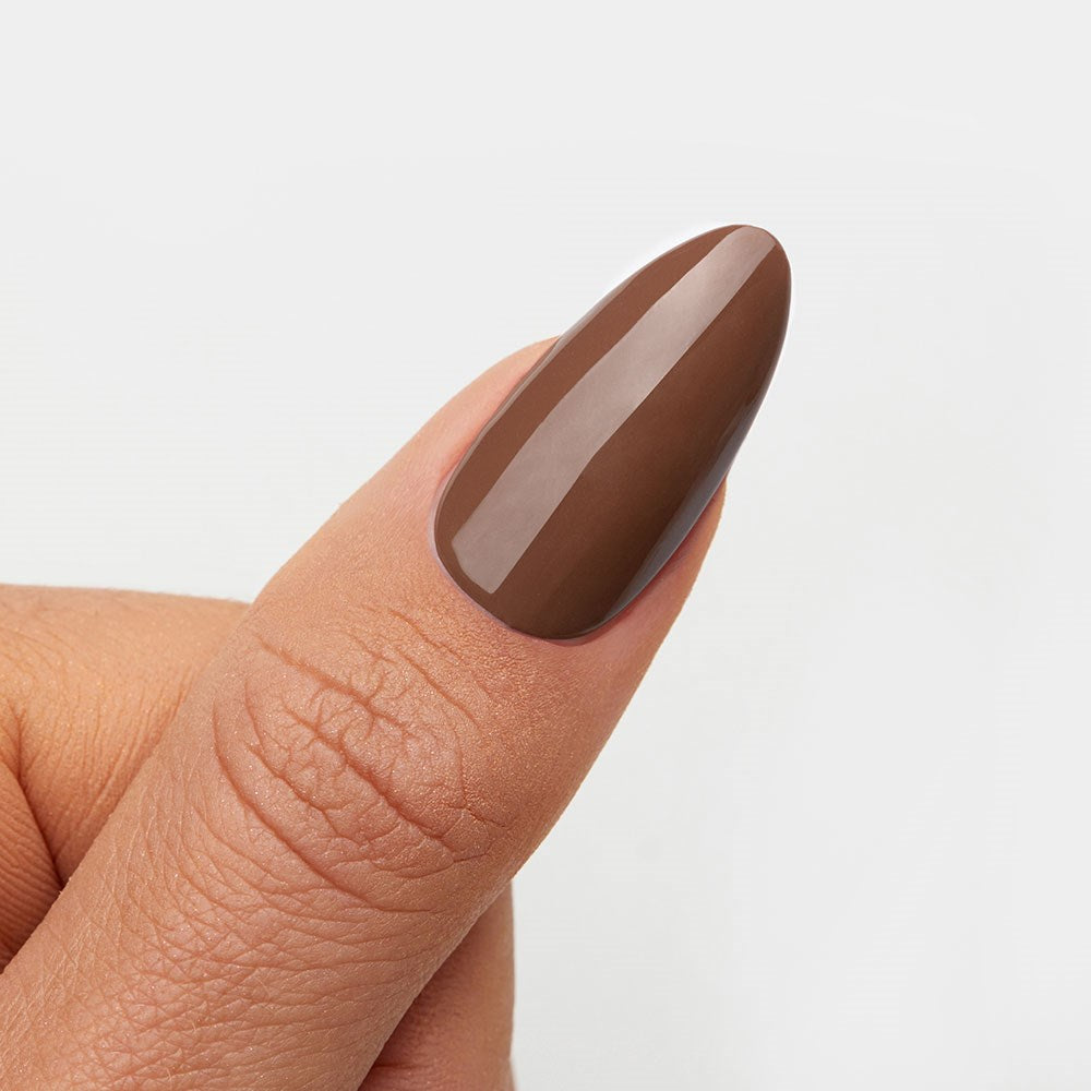 Gelous Coffee Bean HEMA & TPO Free gel nail polish swatch - photographed in New Zealand on model