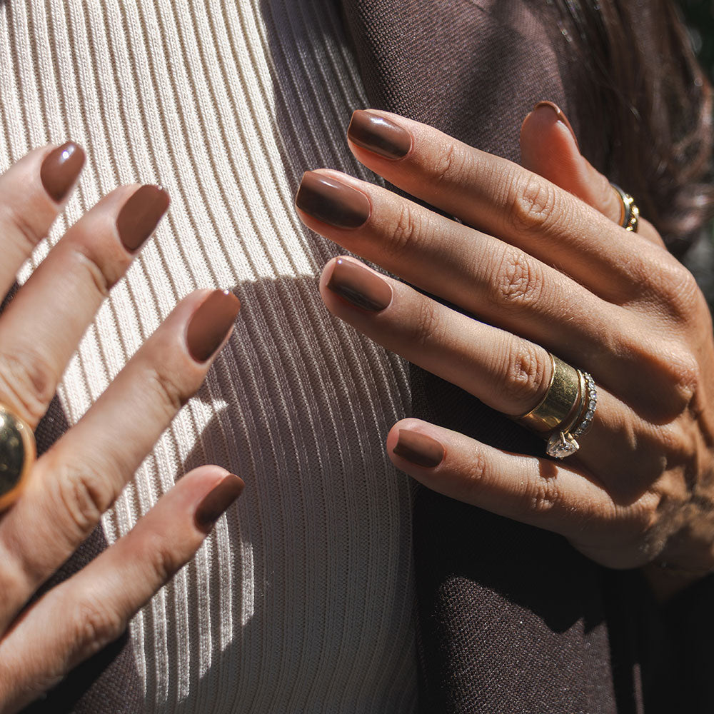 Gelous Coffee Bean HEMA & TPO Free gel nail polish - photographed in New Zealand on model